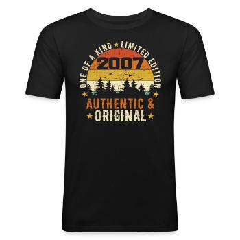 Original 2007 authentisches 2007 Geburtstagsgeschenk - Männer Slim Fit T-Shirt - Schwarz - Vorne - Nik (191cm)