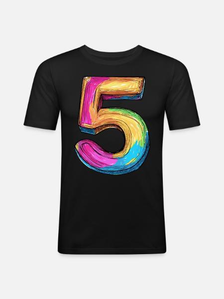 5 Zahl Bunt - Männer Slim Fit T-Shirt - Schwarz