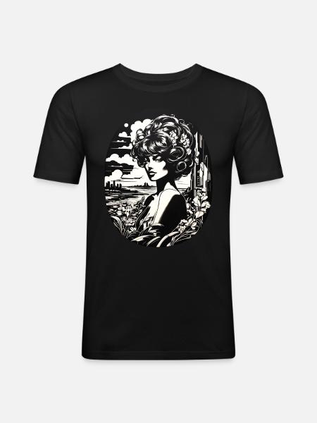 Fille rétro - T-shirt près du corps Homme - noir