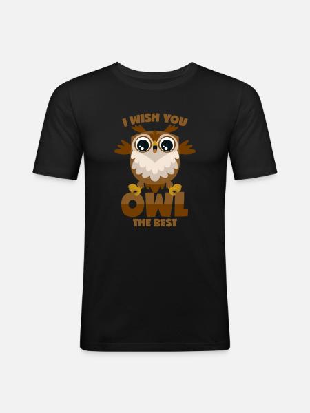 Eule Wortwitz - Männer Slim Fit T-Shirt - Schwarz