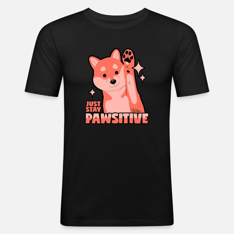 Optimistischer Hund: Pawsitive - Männer Slim Fit T-Shirt - Schwarz
