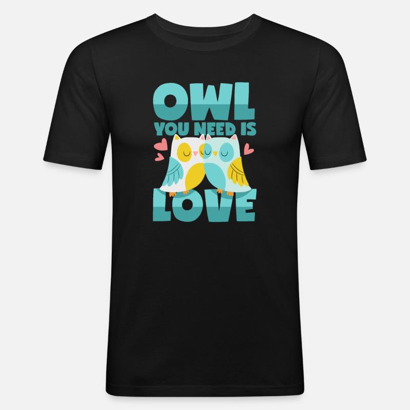 Eulen Liebe - Männer Slim Fit T-Shirt - Schwarz