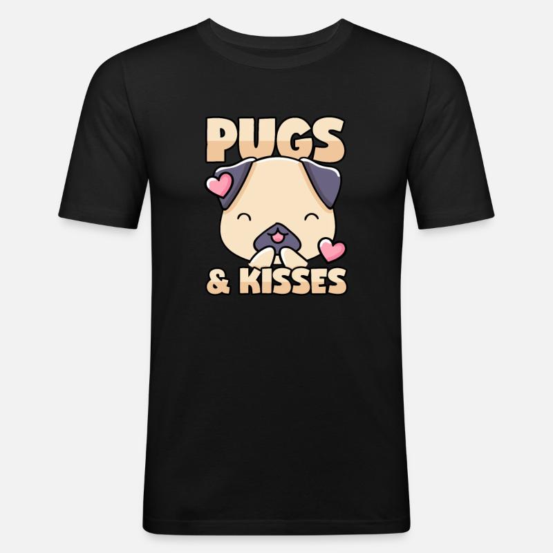Mops Küsschen - Männer Slim Fit T-Shirt - Schwarz