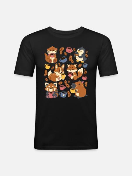 Kaffe: Capybara, Ræv, Corgi, Odder, Pingvin - Herre Slim Fit T-Shirt - sort