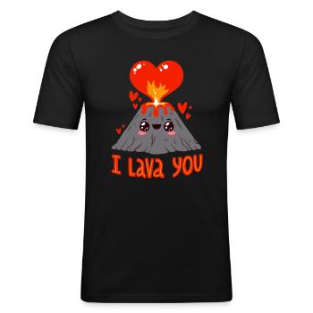 Je t’aime comme de la lave - T-shirt près du corps Homme - noir - Devant - Nik (191cm)