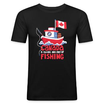 Pêche au Canada - T-shirt près du corps Homme - noir - Devant - Nik (191cm)