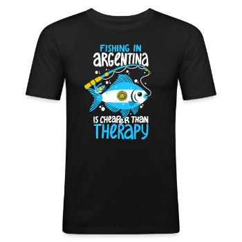 Angeln in Argentinien ist günstiger als Therapie - Männer Slim Fit T-Shirt - Schwarz - Vorne - Nik (191cm)