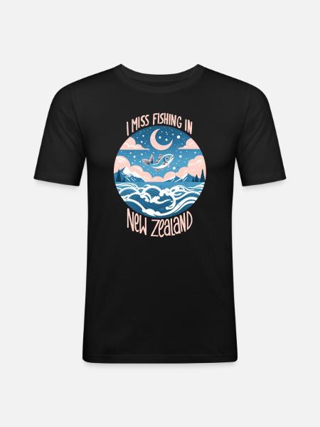 Angeln in Neuseeland - Männer Slim Fit T-Shirt - Schwarz