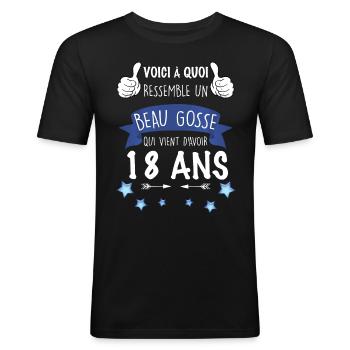 Beau gosse 18 ans Cadeau Drole Anniversaire - T-shirt près du corps Homme - noir - Devant - Nik (191cm)
