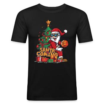 Weihnachten Santa Claus Nikolaus Basketball - Männer Slim Fit T-Shirt - Schwarz - Vorne - Nik (191cm)