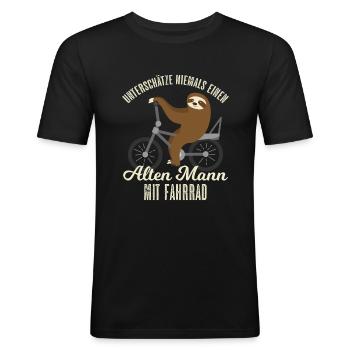 Alter Mann Fahrrad Fahren Faultier Fahrradtour Opa - Männer Slim Fit T-Shirt - Schwarz - Vorne - Nik (191cm)