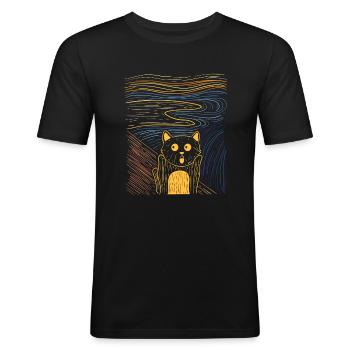 Der Schrei Gemälde Katze Kunst Parodie - Männer Slim Fit T-Shirt - Schwarz - Vorne - Nik (191cm)