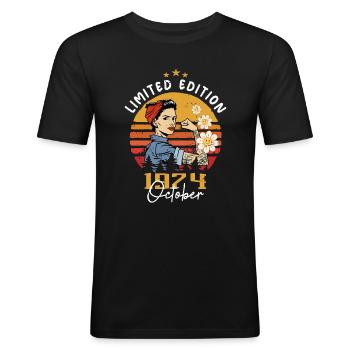 Octobre 1974 Naissance | Octobre 1974 - T-shirt près du corps Homme - noir - Devant - Nik (191cm)