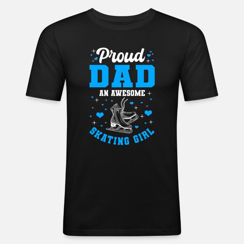 Stolzer Vater Eislaufenden Mädchen - Männer Slim Fit T-Shirt - Schwarz