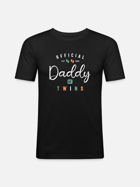 Daddy of Twins Funny New Dad To Be Expecting 2023 - Men's Slim Fit T-Shirt - black
