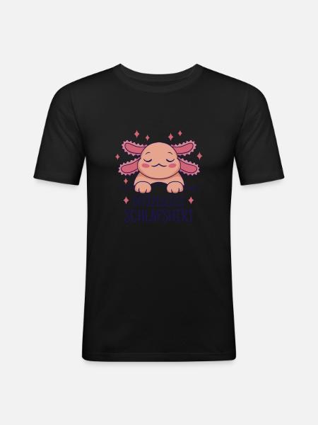 Funny Axolotl Sleeping - Men's Slim Fit T-Shirt - black