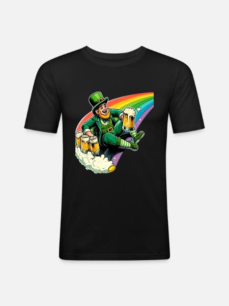 Leprechaun (Irish Leprechaun) on Rainbow - Men's Slim Fit T-Shirt - black