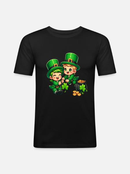 Playful Leprechaun (Irish Leprechaun) Duo - Men's Slim Fit T-Shirt - black