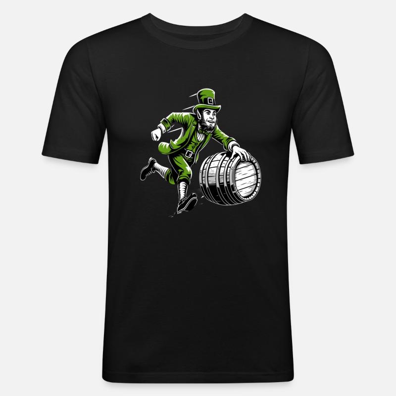 Fassschiebender Leprechaun (Irischer Kobold) - Männer Slim Fit T-Shirt - Schwarz