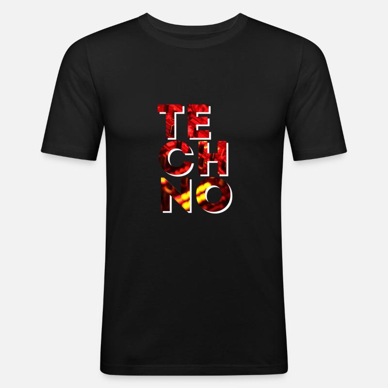 TECHNO - Männer Slim Fit T-Shirt - Schwarz