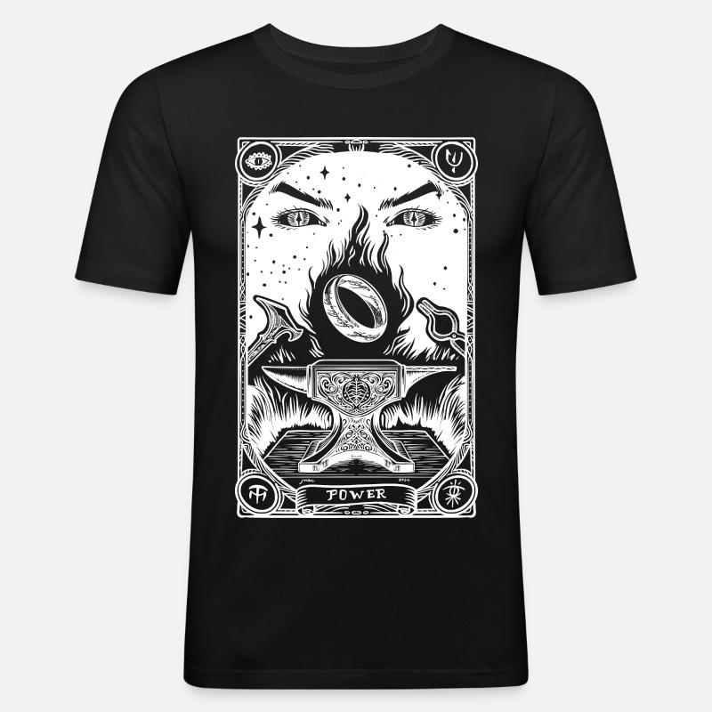 Ein Ring Tarot weiß - Männer Slim Fit T-Shirt - Schwarz
