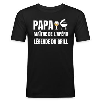 Papa Maître Apéro Gril Légende - T-shirt près du corps Homme - noir - Devant - Nik (191cm)