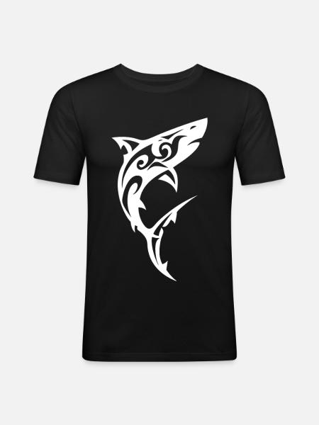Tribal Shark Black White - Men's Slim Fit T-Shirt - black