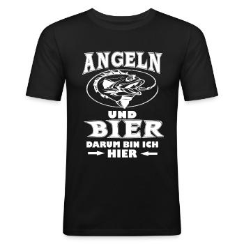 Angeln und Bier - Männer Slim Fit T-Shirt - Schwarz - Vorne - Nik (191cm)