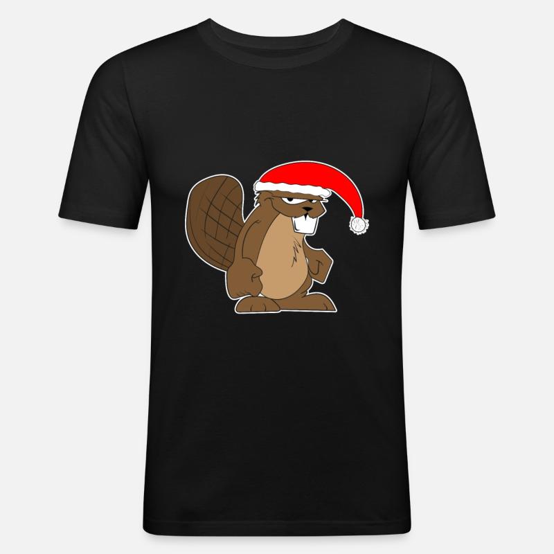 Biber Weihnachten Geschenkidee Weihnachtsgeschenk - Männer Slim Fit T-Shirt - Schwarz