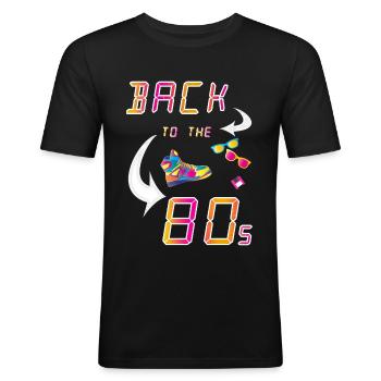 Back to the 80´s - Männer Slim Fit T-Shirt - Schwarz - Vorne - Nik (191cm)