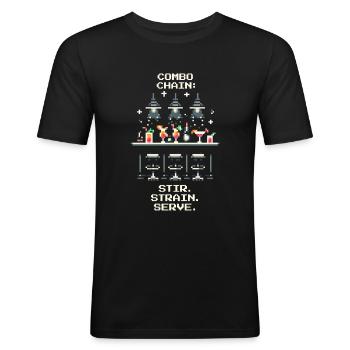 Mix-Combo | Stir → Strain → Serve - Männer Slim Fit T-Shirt - Schwarz - Vorne - Nik (191cm)