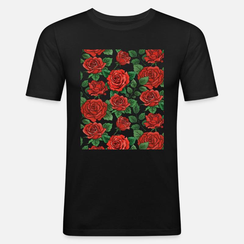 Rosen Muster - Männer Slim Fit T-Shirt - Schwarz