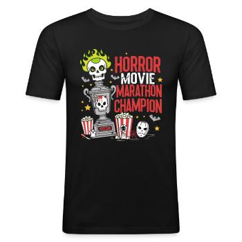 Champion du marathon des films d’horreur - T-shirt près du corps Homme - noir - Devant - Nik (191cm)