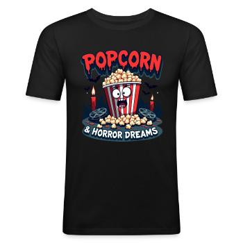 Popcorn & Horror Dreams: Scary Movie Night Fun - Men's Slim Fit T-Shirt - black - Front - Nik (191cm)