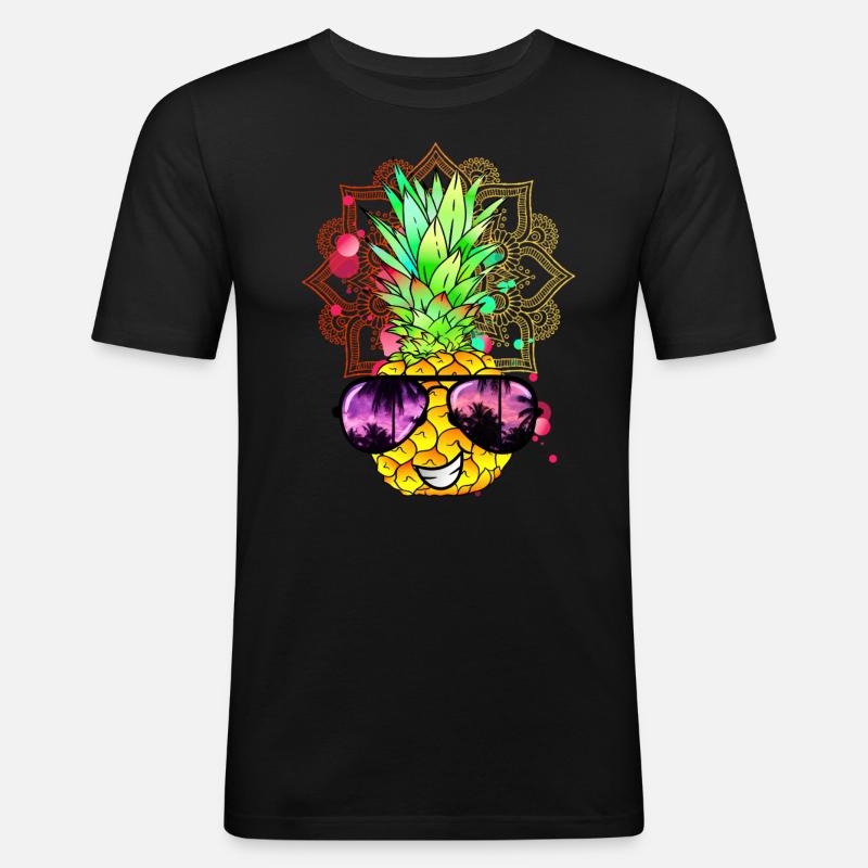 Mandala à l’ananas - T-shirt près du corps Homme - noir
