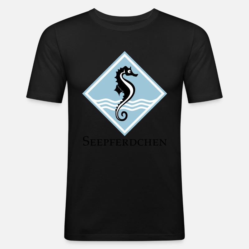Seepferdchen - Männer Slim Fit T-Shirt - Schwarz