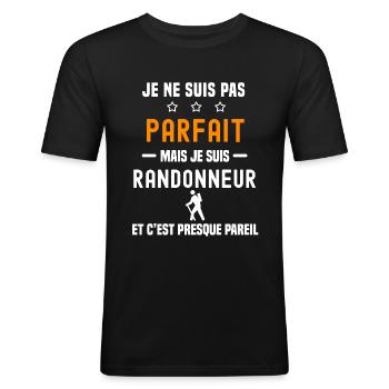 randonnée pas parfait mais randonneur - T-shirt près du corps Homme - noir - Devant - Nik (191cm)