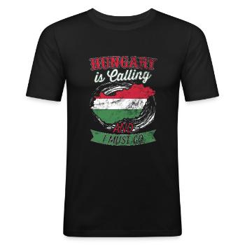 Ungarn - Männer Slim Fit T-Shirt - Schwarz - Vorne - Nik (191cm)