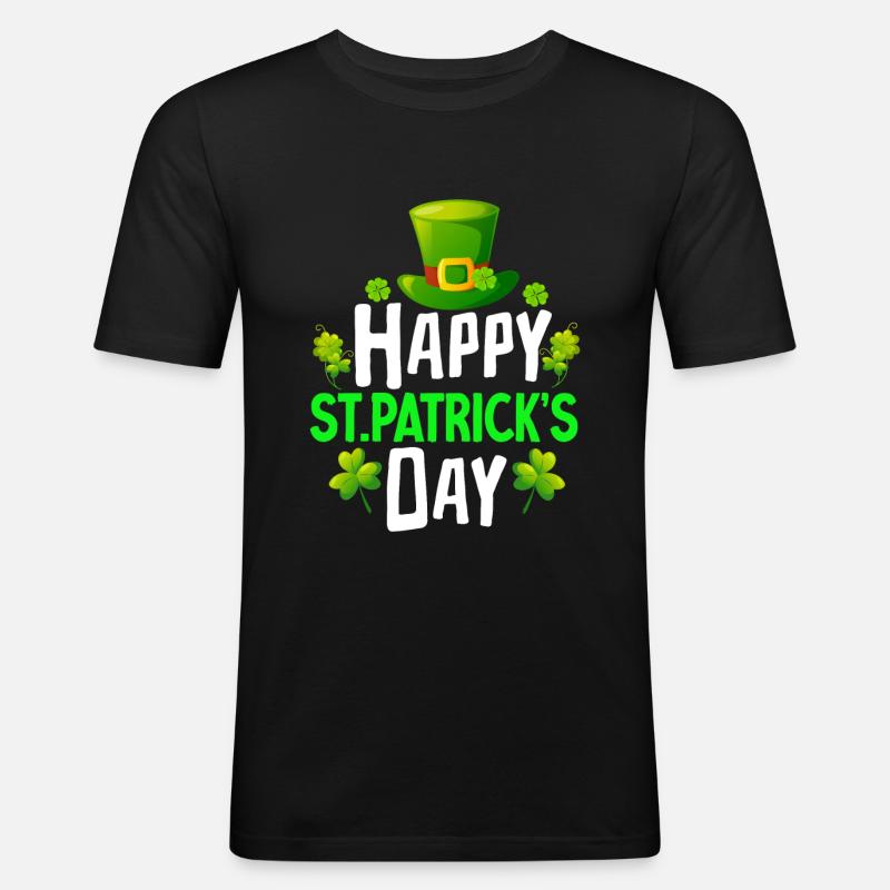 Happy St. Patrick's Day - Männer Slim Fit T-Shirt - Schwarz