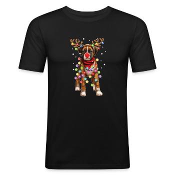 Noël Boxer Dog - Cadeau de chiot de vacances drôle - T-shirt près du corps Homme - noir - Devant - Nik (191cm)