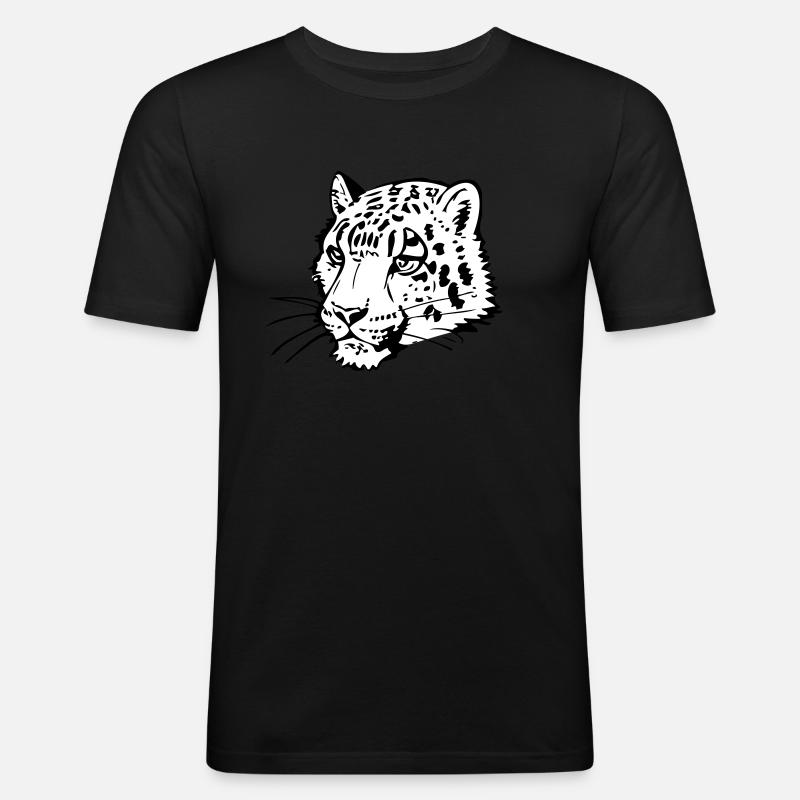 Schneeleopard im Comic Stiel - Männer Slim Fit T-Shirt - Schwarz