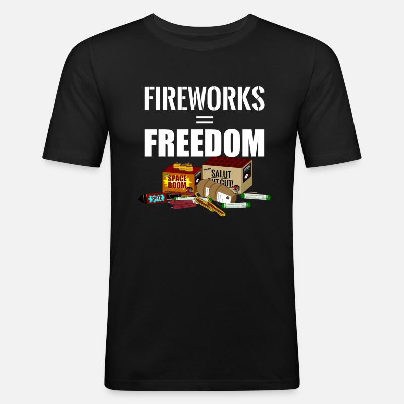 Freedom Fireworks - Männer Slim Fit T-Shirt - Schwarz