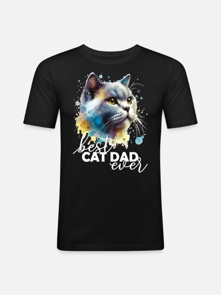 Best Cat Dad Ever - Men's Slim Fit T-Shirt - black
