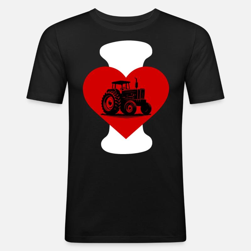 I love Traktor - Männer Slim Fit T-Shirt - Schwarz