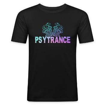 Cadeau du festival Psytrance GOA - T-shirt près du corps Homme - noir - Devant - Nik (191cm)