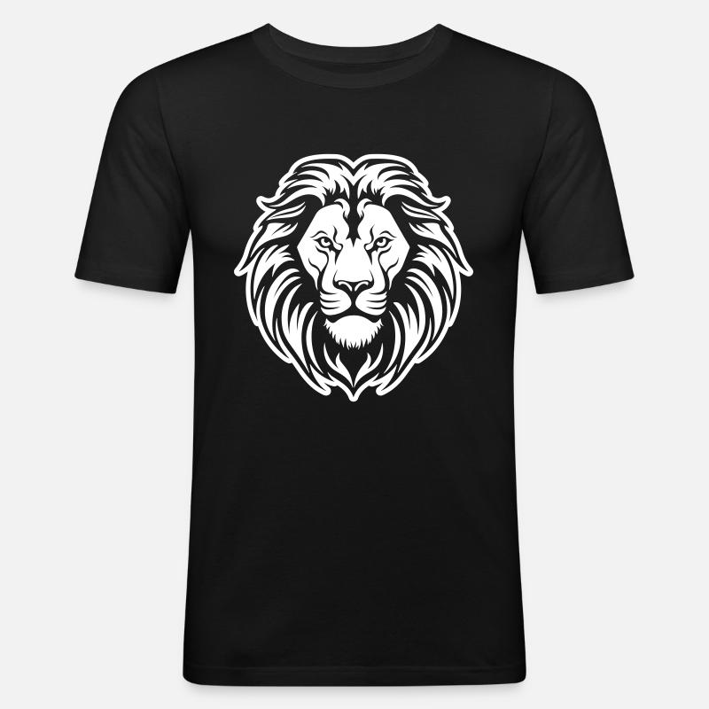 Löwe Kopf - Männer Slim Fit T-Shirt - Schwarz