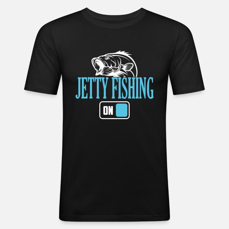 Fisherman Jetty Angelmodus Ein - Männer Slim Fit T-Shirt - Schwarz