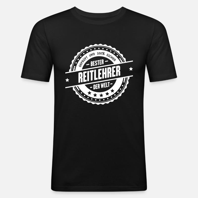 Bester Reitlehrer - Männer Slim Fit T-Shirt - Schwarz