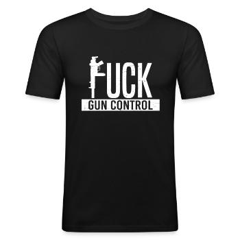 Fuck Gun Control Weapons America  - T-shirt près du corps Homme - noir - Devant - Nik (191cm)
