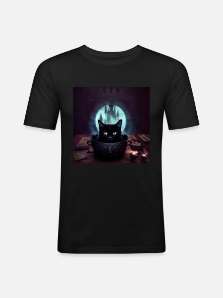 Cat in a cauldron - Men's Slim Fit T-Shirt - black